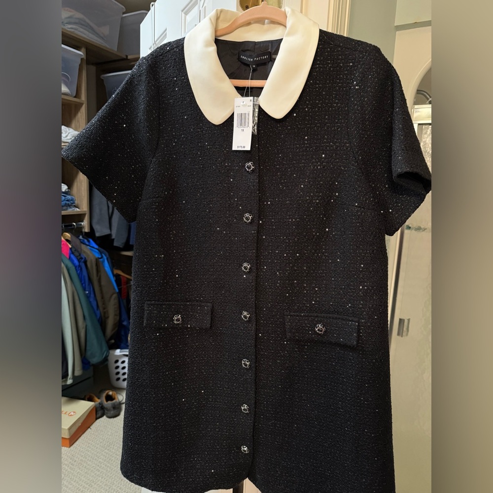 ENGLISH FACTORY Plus Size Collar Pointed Tweed Mini Dress NWT